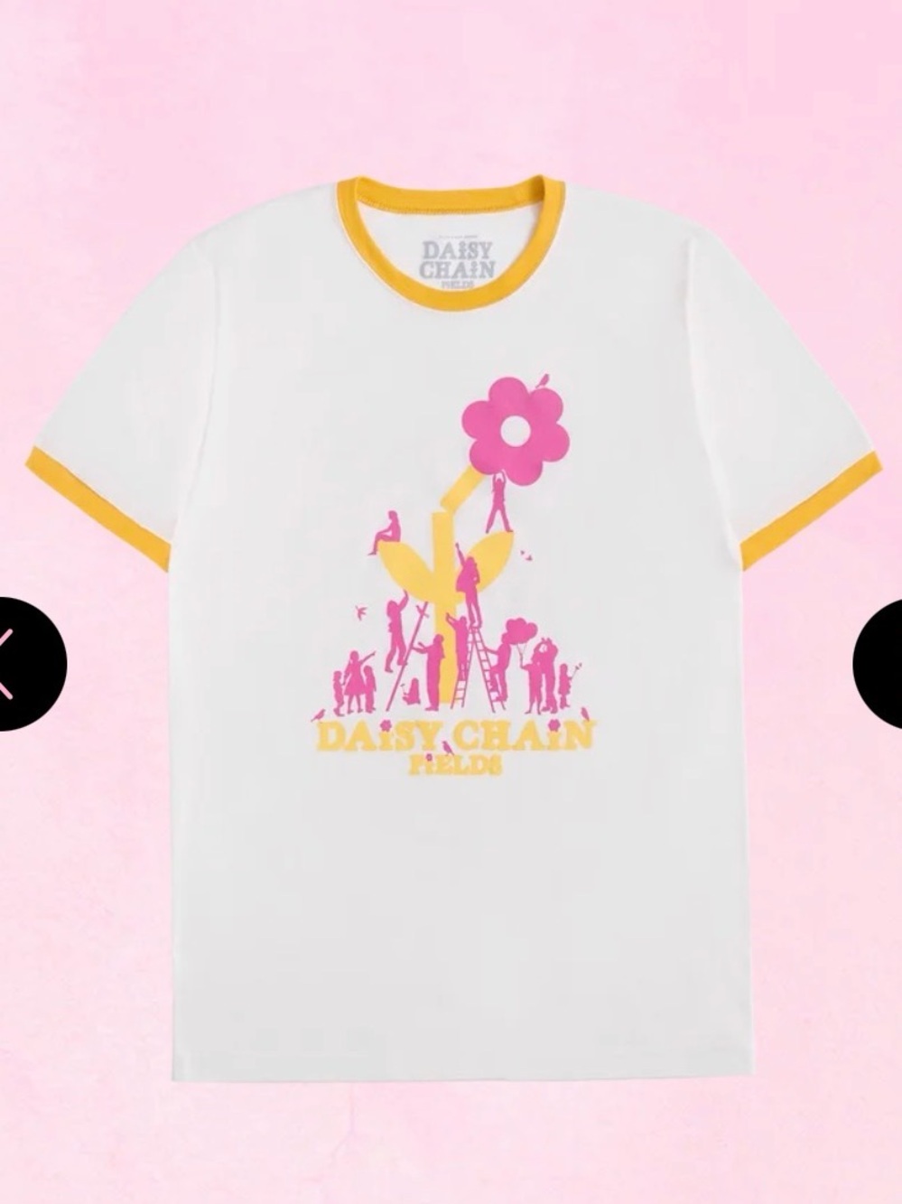 Fields Ringer Tee - White, Pink & Yellow